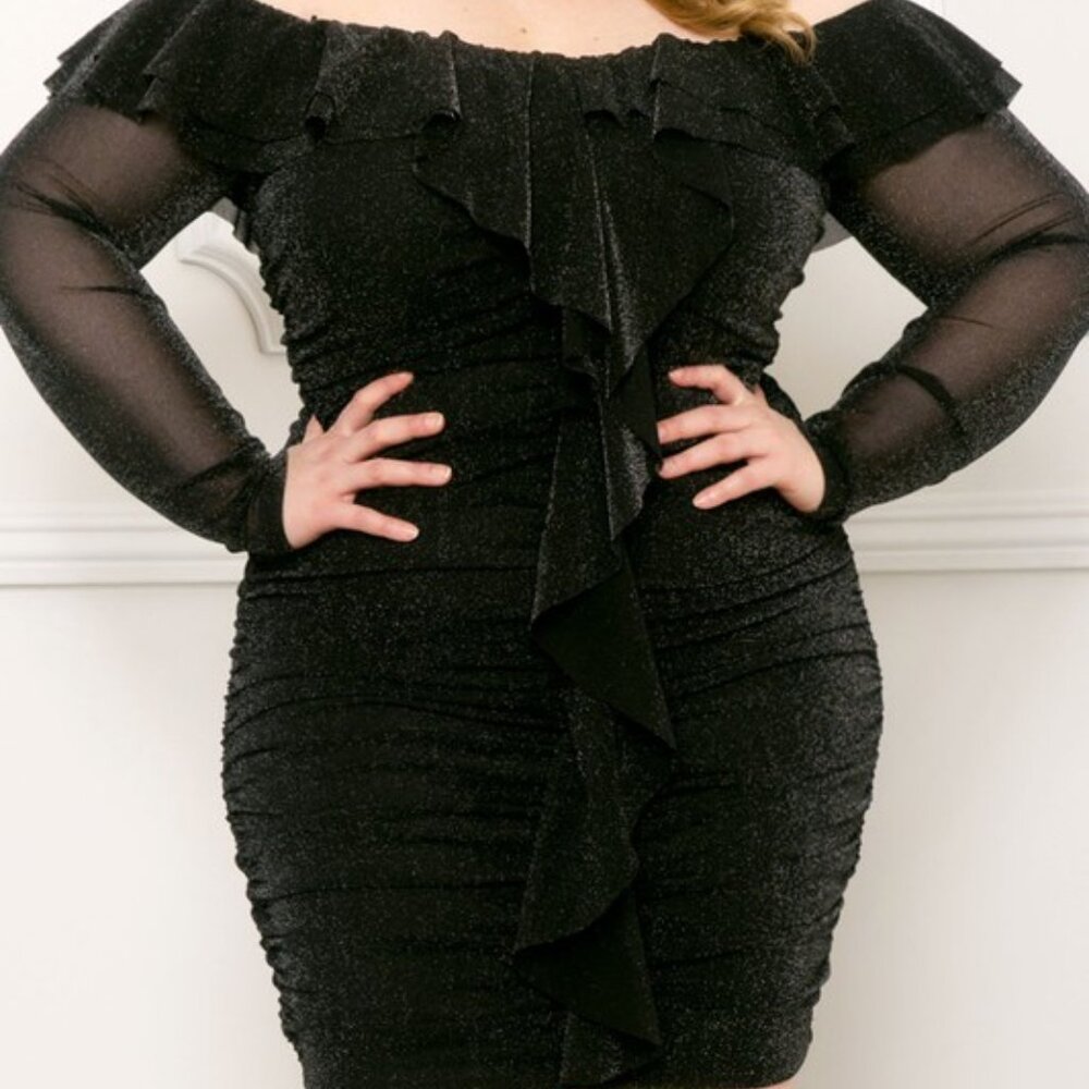 Plus Size Off-Shoulder Ruffle Ruched Mini Dress - Picture 4 of 4